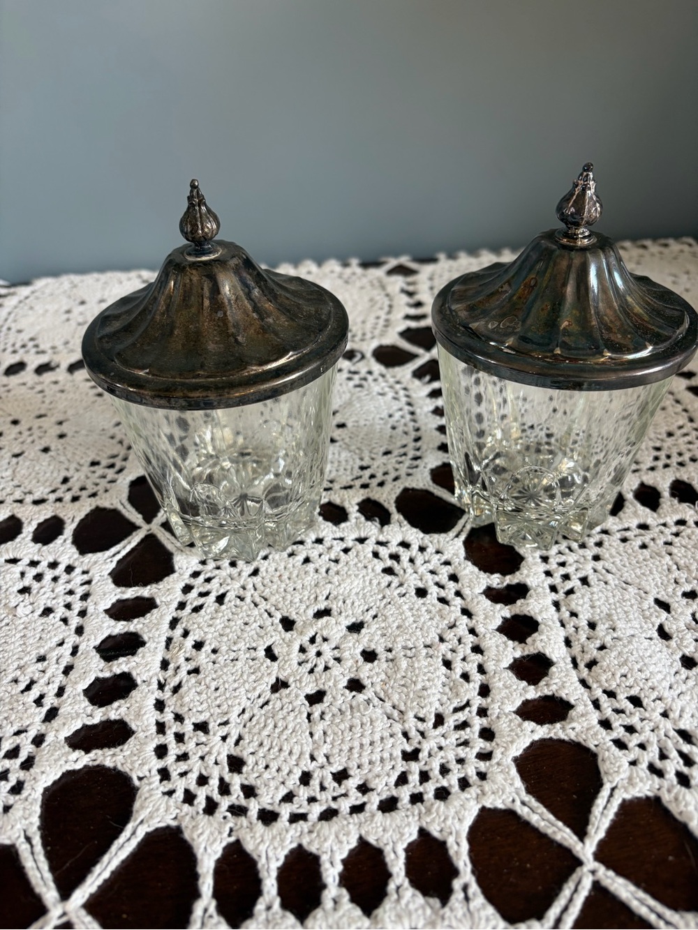 Vintage Glass Sugar Canister with Silver-Tone Lid - Set of 2
